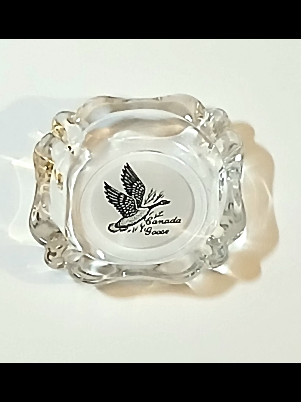 Vintage Grey Goose Canada Glass Trinket Dish / Ashtray - Etched Flying Goose